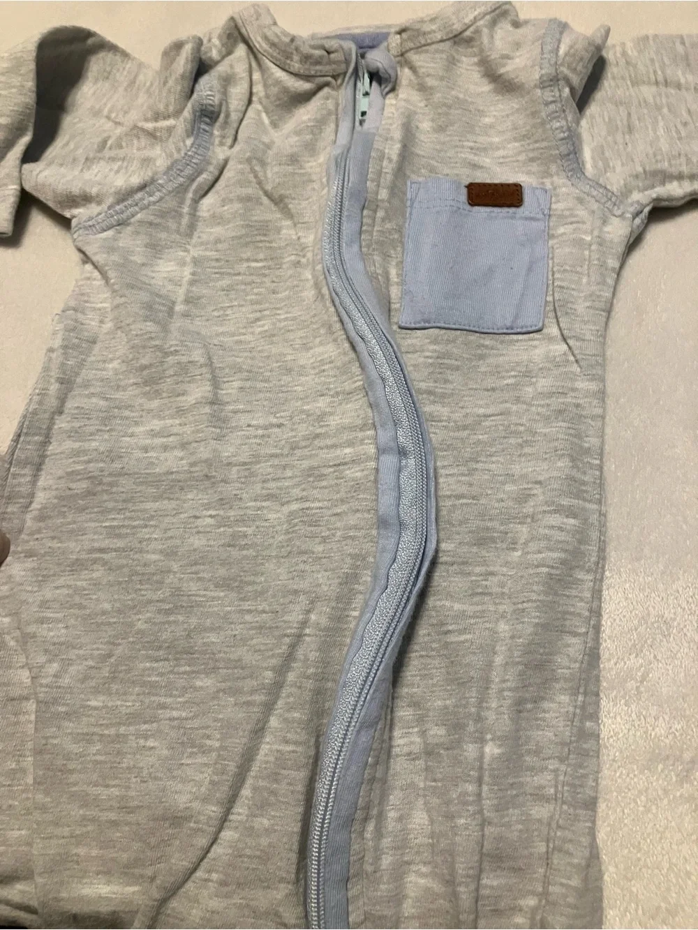 Neutral Gray Baby One-Piece Footed Sleeper with Pocket